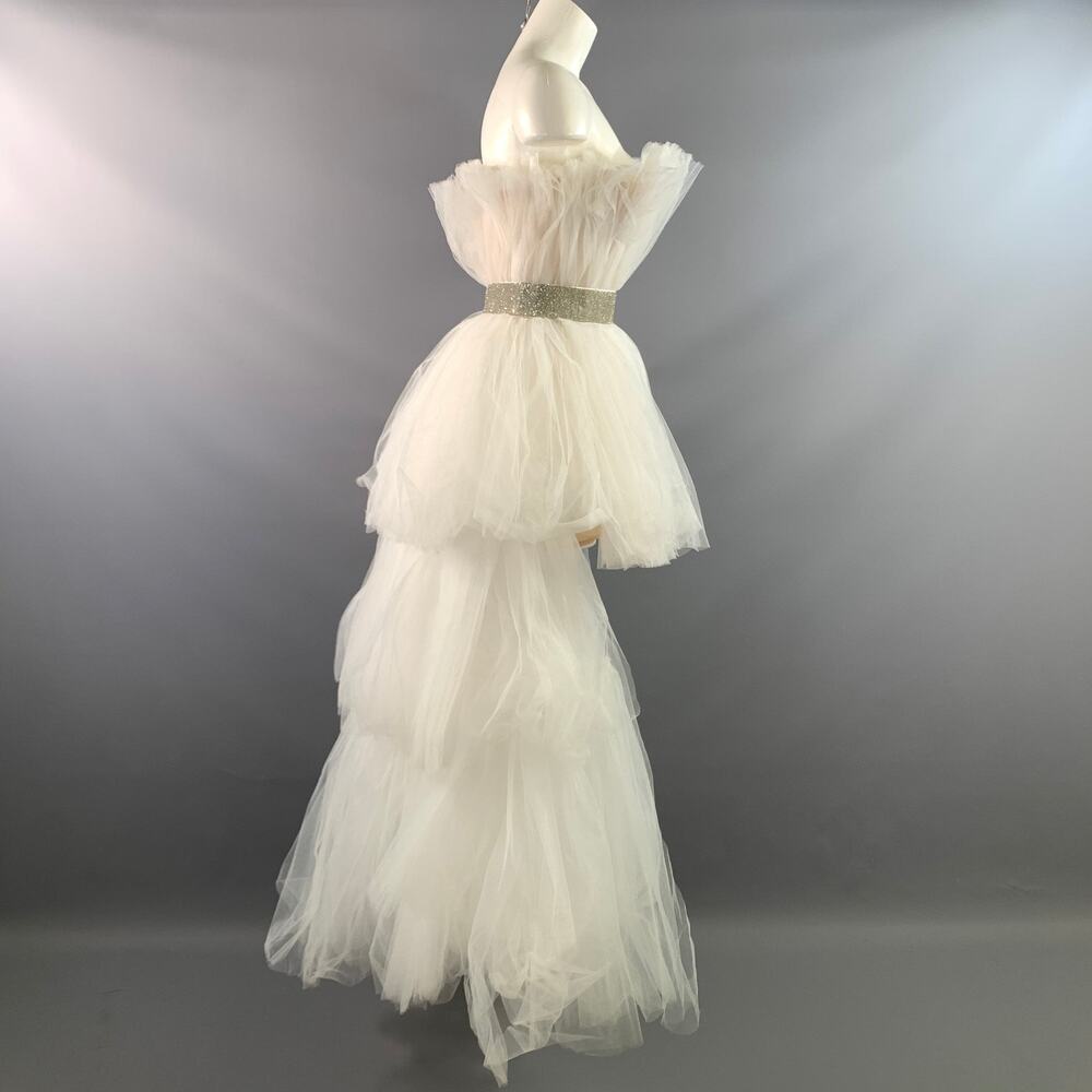 BRONX & BANCO Size 4 White Polyester Strapless Knee Length Gown Evening Dress - Picture 2 of 7
